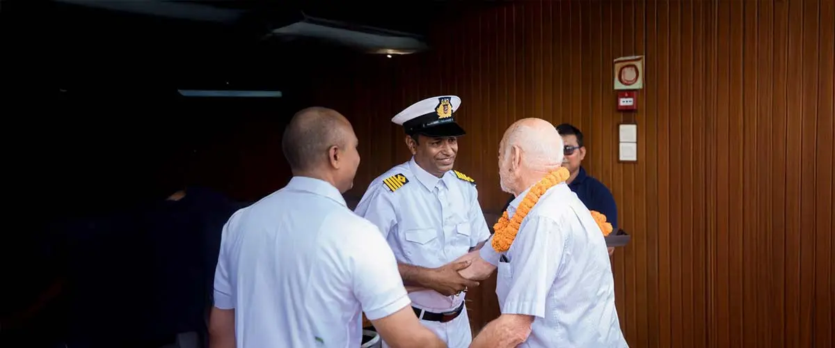 Pandaw ship sailing on the sacred Ganges River in India